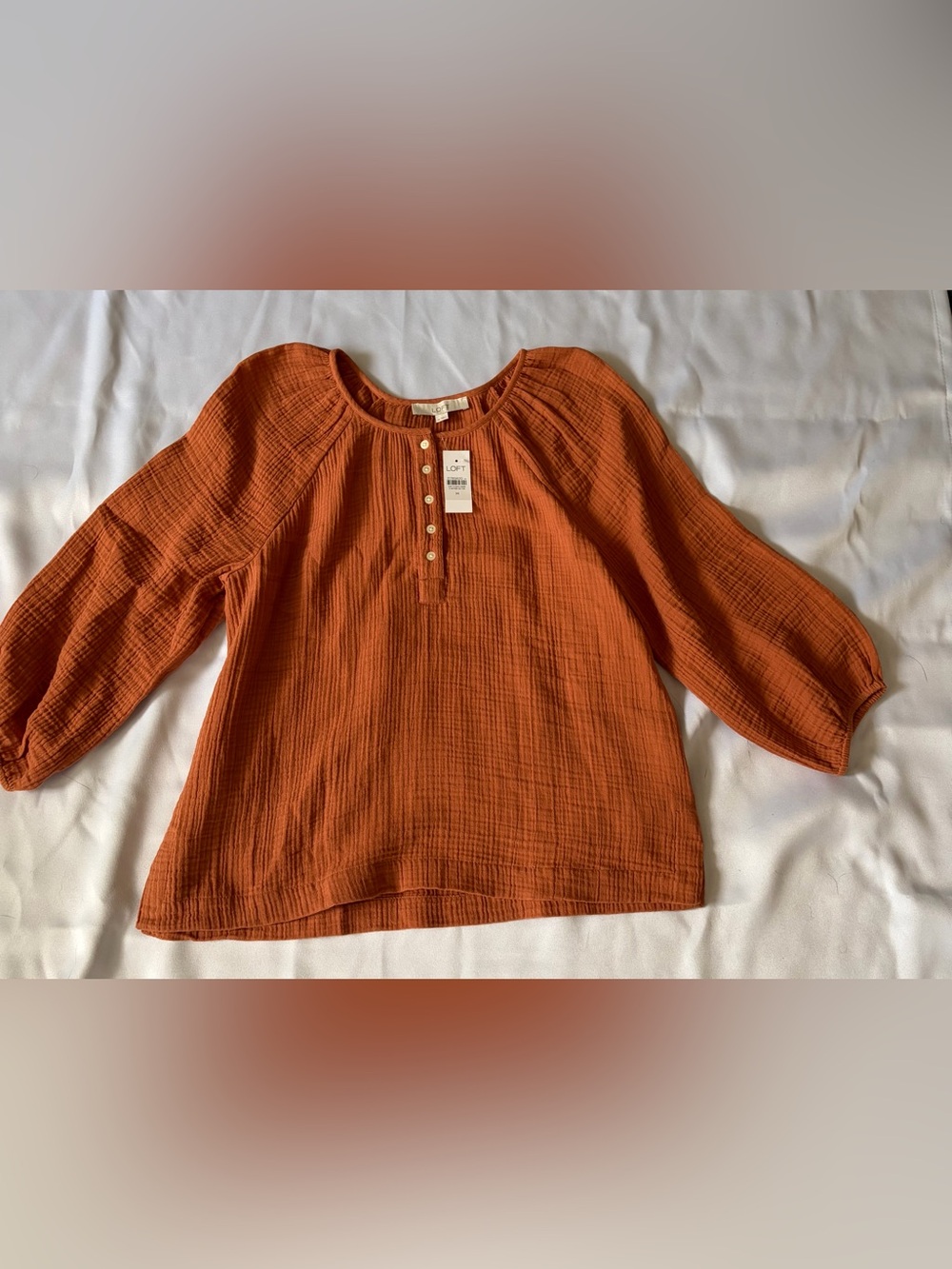 LOFT Textured Henley Top in Rust Orange NWT